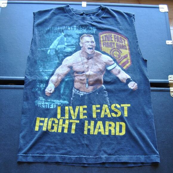 John Cena Live Fast, Fight Hard Medium Black Cutoff Tank Top - Picture 3 of 7